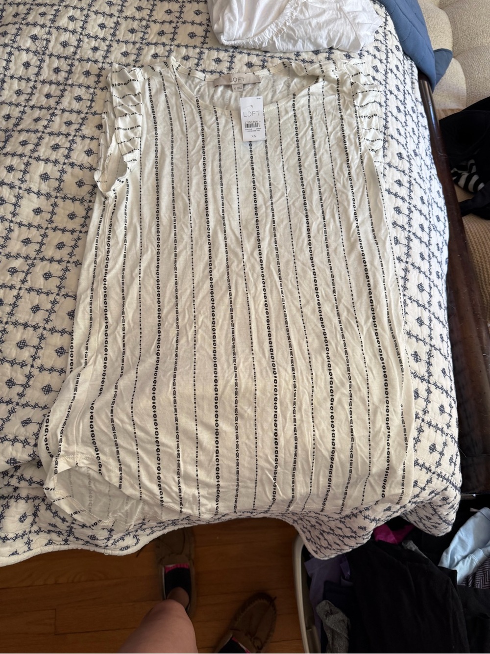 LOFT Cream Sleeveless Striped Blouse